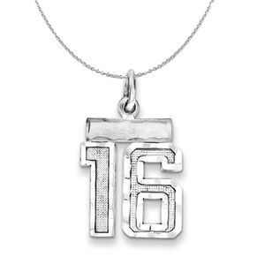 Silver, Varsity Collection, Small D/C Number 16 Necklace - 20 In
